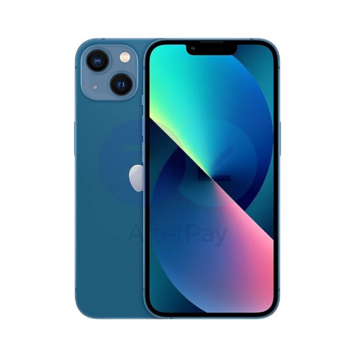 Apple iPhone 13 Blue 128GB with dual camera and iOS 15 front and back view